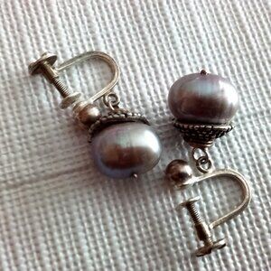 Earrings - Alana Leigh pearl and textured silver